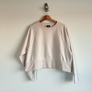Nike DRI-FIT Women's Cream Versa Cropped Pullover Embossed Logo Sweatshirt Size